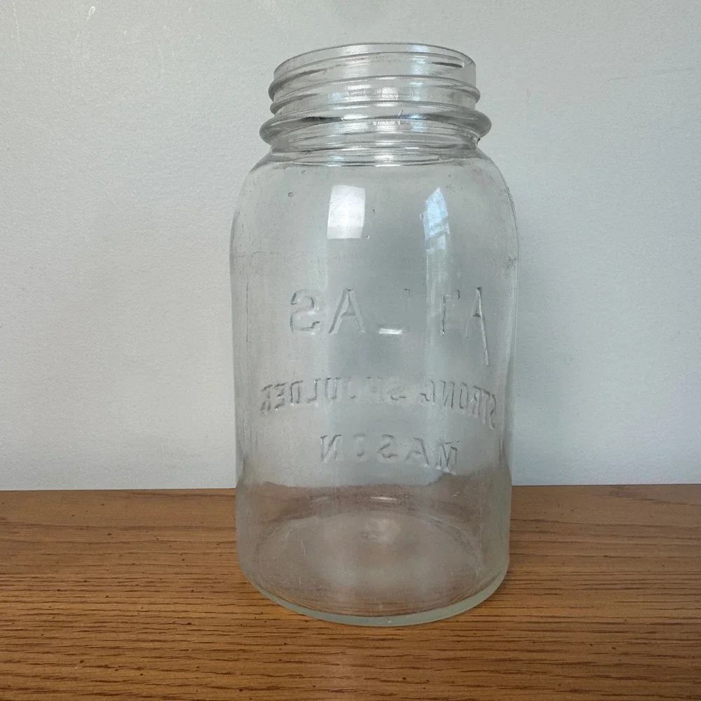 Vintage Atlas Strong Shoulder Mason Jar Clear Glass Quart‎ Size Canning Jar